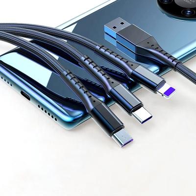 China Wholesale Universal MP3/MP4 Player Nylon Braided 3 in 1 USB Cable Charging Cable for iPhone Samsung Huawei Xiaomi for sale