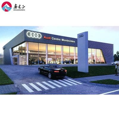 China Hexagonal Steel Structure Car Showroom Car Warehouse Auto Workshop Design Ceiling Light Car Exhibition Workshop for sale