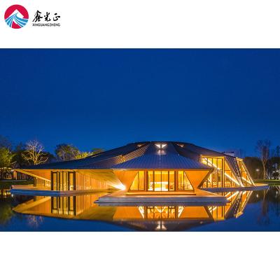 China New Design Success Large House Good Quality Metal House Steel Fabricated Building Exhibition Hall Prefab Steel Products Showroom for sale