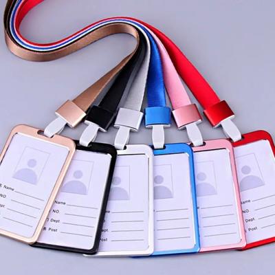 China Fashion Card Cover Women Aluminum Alloy Work Name Card Holder Business Card ID Badge Lanyard Holder Metal Bags Case Hy-00600 for sale