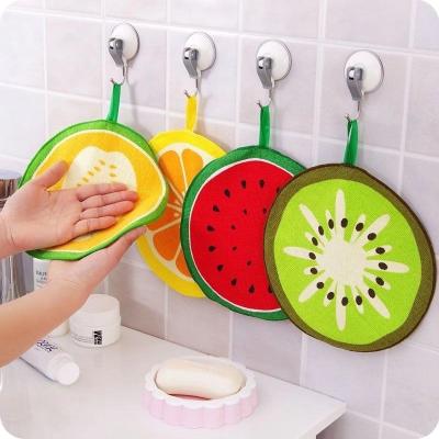 China Christmas Pattern Sustainable Absorbent Round Hand Towel Kitchen Towel Cleaning Towel With Hang Hook for sale