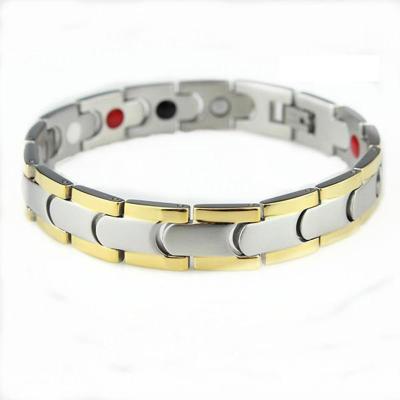 China Casual/Sporty Men's Gold Color Bio Energy Germanium Stainless Steel Magnetic Bracelet for sale