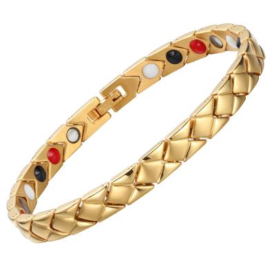 China Casual / Sporty Ion Negative Ion Germanium Gold Stainless Steel Magnetic Bracelet for sale