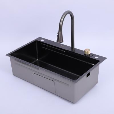 China With Faucet Customized single bowl kitchen sink Feiyu Waterfall stainless steel sink with chopping board set for sale