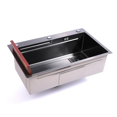 China Without Faucet Best design black stainless steel kitchen single sink Handmade basin with ex-factory price dish washing function sink for sale