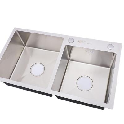 China Without Faucet Handmade stainless steel kitchen sink under the table top of double bowl vegetable washing basin in modern design kitchen for sale