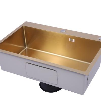 China Without Faucet Manufacturers export gold can be fixed Tuhao gold stainless steel sink single trough home under a large single basin for sale