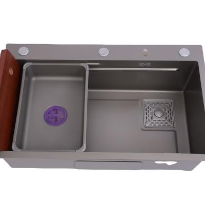 China Without Faucet 29 inch high grade gray multi-function manual customized large single trough kitchen sink for sale