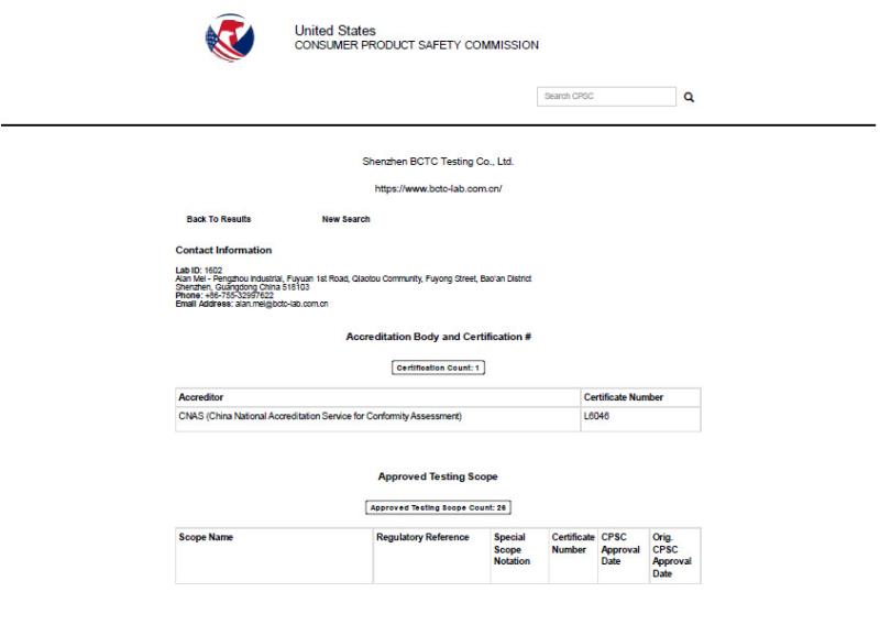 CPSC - Shenzhen BCTC Testing Co.,LTD.