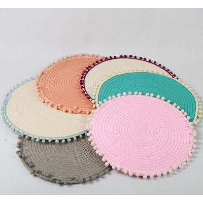 China Eco-friendly Handmade Woven Multiple Mat Round Cotton Placemat Rope Woven Pot Colors Teacup Cotton Table Mat Place Mat for sale