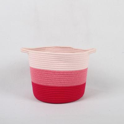 China Pink Cotton Rope Storage Basket Folding Sundries Basket Girls Living Room Storage Basket for sale