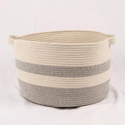 China 2022 Hot Sale Handmade Foldable Woven Cotton Rope Laundry Storage Basket Diaper Trolley Nursery Basket With Handle for sale