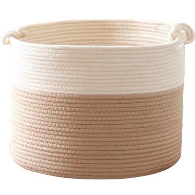 China Large Woven Cotton Rope Basket Soft Sustainable Organic Cotton Basket With Decorative Handles Covers Around Storage Basket for sale