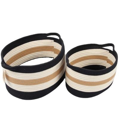 China None Set Of Three Popular Multi Color Style Customer Cotton Rope Storage Baskets For Sundries for sale