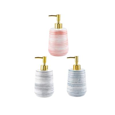 China Sustainable Ceramic Dispenser Liquid Soap Ceramic Bathroom Accessories Pink Bathroom Accessories Sets with hand printing for sale