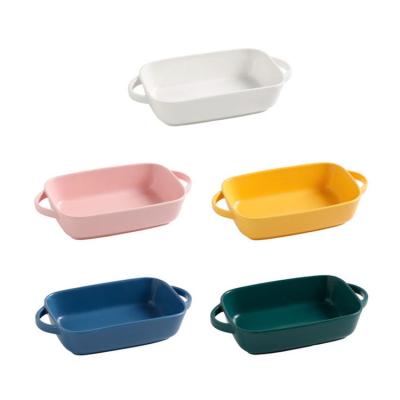 China Ceramic Wholesale High Quality stoneware Bake ware baking dish ceramic rectangle baking tray for sale