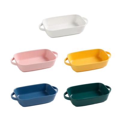 China Ceramic Professional Manufacture multi color Double handles Baking Dish Ceramic With Good Price for sale