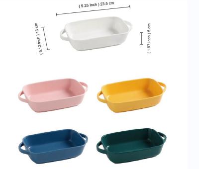 China Ceramic Porcelain Bakeware Plate Cheese Color Glaze Porcelain Baking Pan Dish Bowl for sale