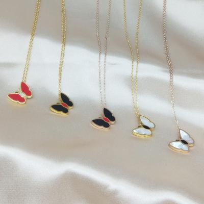 China Hot Selling PUSHI Fashion Ladies Necklace Gold Shell Butterfly Necklace Stainless Steel Red White Red Jewelry for sale