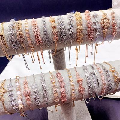 China Real PUSHI pop star fashion pull bracelet gold plating Korean zircon inlaid fashion crystal summer thin bracelet durable for sale