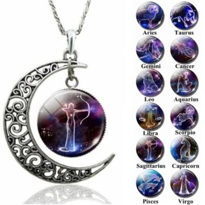 China Simple Custom PUSHI Necklace Constellation Necklace Star And Moon Zodiac Sign Animal Pendant Necklace For Women for sale