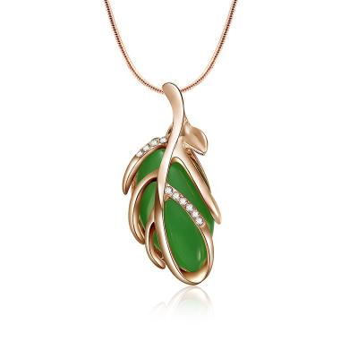 China PUSHI Simple Tasty Luxury Valentines Day Necklace Plating Rose Gold Charm Green Leaf Pendant Necklace for sale