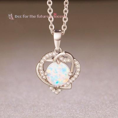 China PUSHI Custom Tasty Simple Goddess Gemstone18k Gold Plated Jewelry To Pave Diamond Heart Necklace Opal Necklace Pendant for sale