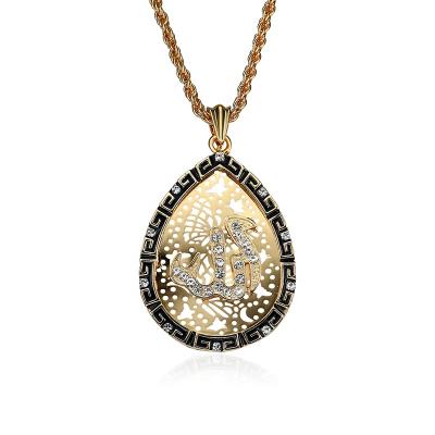 China Religion/PUSHI Totem Water Drop Necklace Rhinestone Statement Necklace Twist Muslim Quran Islamic Necklace for sale