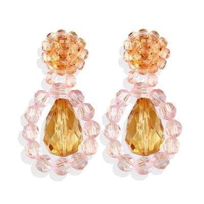 China PUSHI simple earrings flower crystal stone flower drop earrings women crystal drop earrings circle crystal dangle earrings for sale