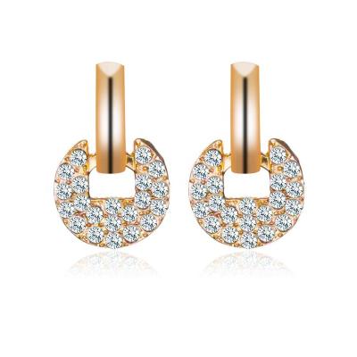 China Simple PUSHl Disc Copper Silver Earrings Full Geometric Diamond Ring Earrings Shape Accessories Earrings for sale