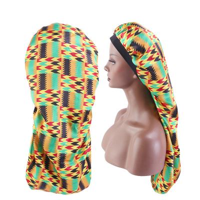 China Soft\Comfortable Designer Double Layer Satin Spandex Satin Braid Colorful Cowl Hat Long Stylish Black African Printing Hoods And Elastic Bands for sale