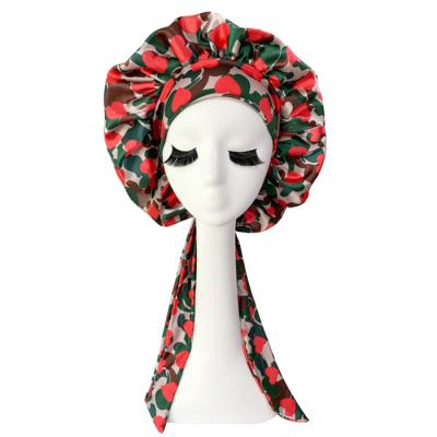 China Wholesale designer soft\comfortable Satin Bonnet with custom silk tie bonnets and satin hair wraps with ties for sale