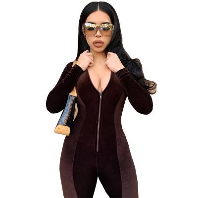 China Wholesale Breathable Velvet Playsuits Overalls Women's Sportswear Rompers One Piece Jumpsuits One Piece Jumpsuits for sale