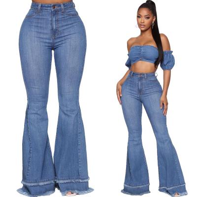 China OEM QUICK DRY Wide Leg Ladies High Waisted Jeans Loose Flared Pants For Women for sale