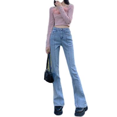 China New Solid Color Patchwork QUICK DRY Slim Jeans Fashion Elastic Ladies Flared Spliced ​​Pants Women Jeans for sale