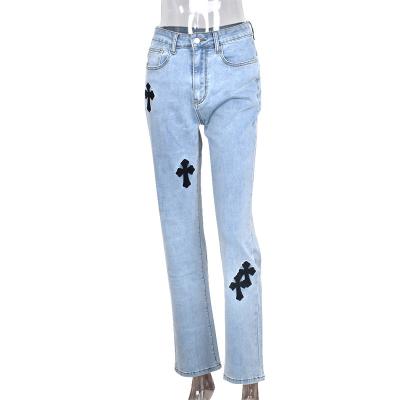 China High Quality QUICK DRY Women's Integral Denim Straight Pants Women Clothing Blue Jeans for sale