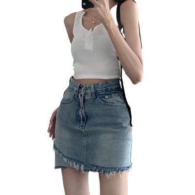 China 2022 New Large Size Women's Breathable Bag Hip Skirt Solid Color Denim Shorts Ladies Blue Jeans Skirt for sale