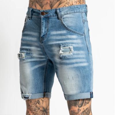 China Wholesale Custom Men's Clothing Breathable Jeans Fashion Ripped Skinny Short Jeans Men Blue Denim Pants for sale