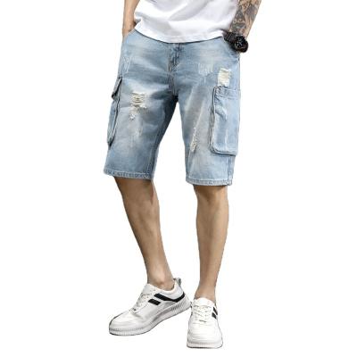 China Wholesale Custom Mens Clothing Breathable Fashion Jeans Loose Pocket Ripped Denim Cargo Pants Mens Shorts Jeans for sale