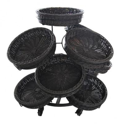 China Corrosion Protection Vegetable Display PP Rattan Bread Basket Imitated Plastic Rattan Basket for sale