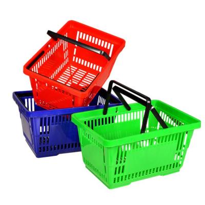 China Eco - Friendly Plastic Supermarket Double Handle Shopping Cart Basket for sale