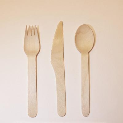 China Disposable Tableware Natural Biodegradable Bulk Set Birch Wood Spoon/Fork/Knife for sale