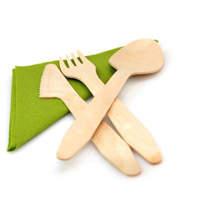 China 160mm Biodegradable Eco-friendly Disposable Fork Spoon Knife Wooden Cutlery Disposable Tableware for sale