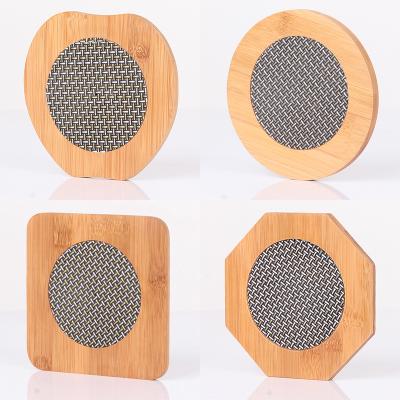 China Sustainable Bamboo Wood Round Square Coaster Set With Stainless Steel Bottom Heat Insulated for sale