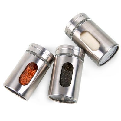 China Wholesale Stocked Kitchen Stainless Steel Pepper Salt Pepper Spice Jar Shaker With Lid Tin Bottles Metal Glass Spice Jar for sale