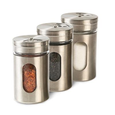 China Factory Direct Sale Viable Stainless Steel Salt Spice Shaker Storage Bottles Metal Pepper Jar Glass Tin for sale