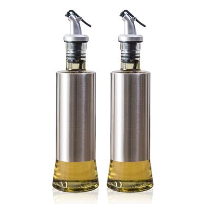 China Wholesale Premium Stainless Steel Oil Spray Bottle Stocked Visible Glass Seasoning Oil Dispenser for sale