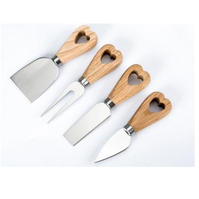 China New Arrival Stocked Design 4 Pieces Whole Cheese Knife Stainless Steel Cheese Cutter Promotion Knife Cheese Sale Set With Wooden Handle for sale