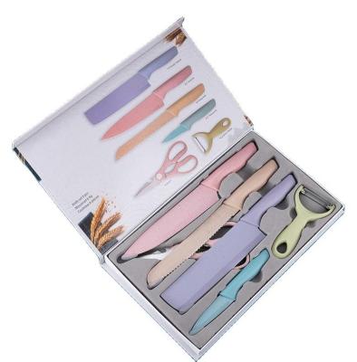 China Amazon Viable Hot Selling Kitchen Supplies Straw Kitchen Knife Set Stainless Steel Wheat Scissors Fruit Knife Bread Knife 7 Piece Set for sale