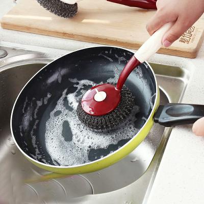 China Sustainable Home Kitchen Tools Stainless Steel Removable Pan Bowl Cleaning Brush Pot With PP Handle for sale